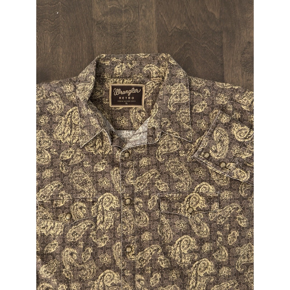 Wrangler Retro Pearl Snap Shirt Mens XL Long Sleeve Western Cowboy Paisley Brown